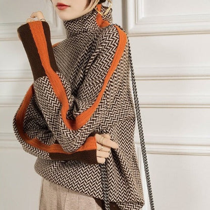 Agnieszka | Sweter z golfem w kontrastowe paski